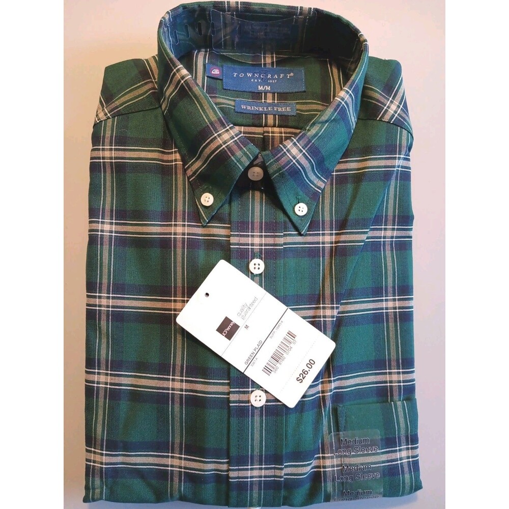 TownCraft Shirt Green Blue Stripe Long Sleeve New! Medium